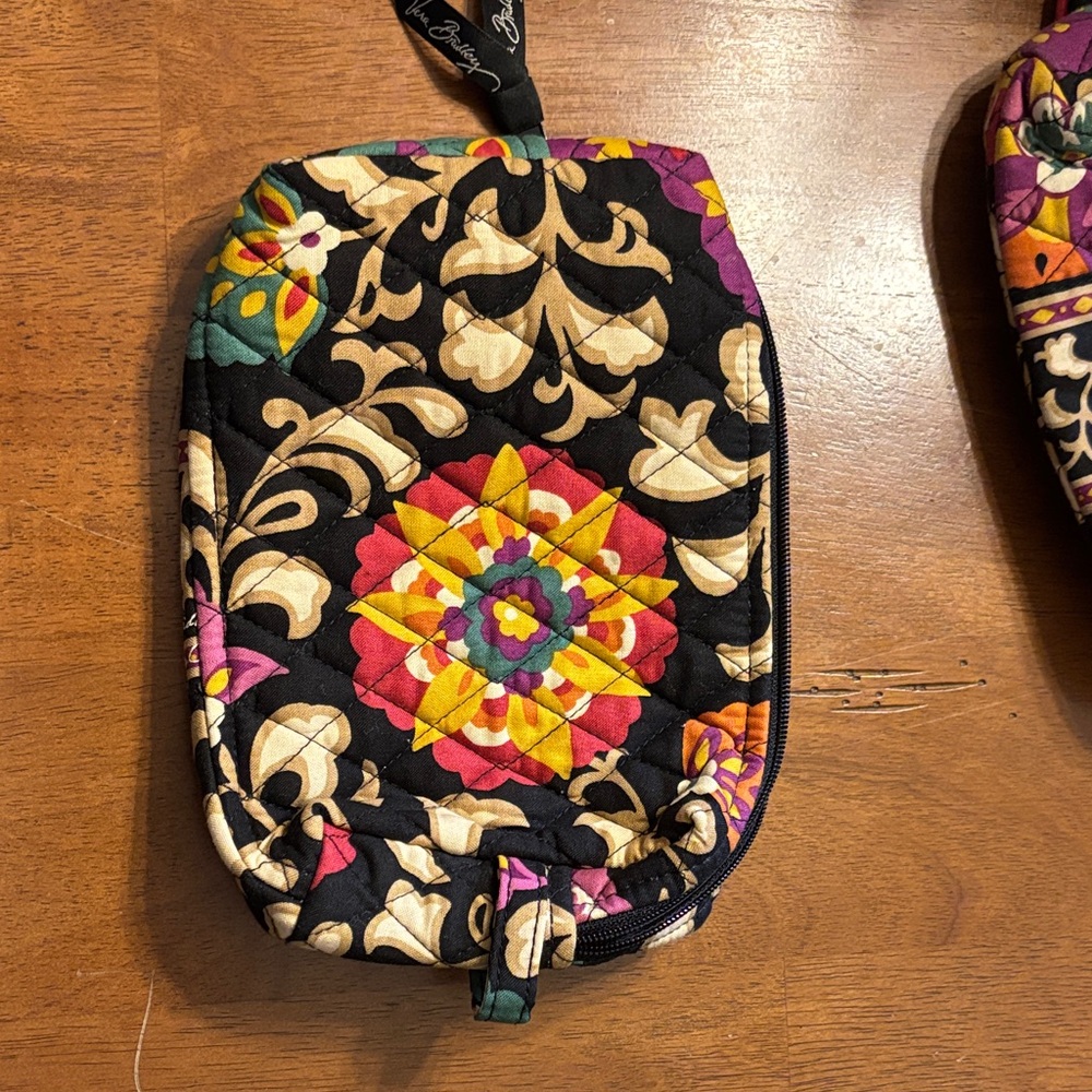 Vera Bradley Floral Quilted Pouch in Black and Purple